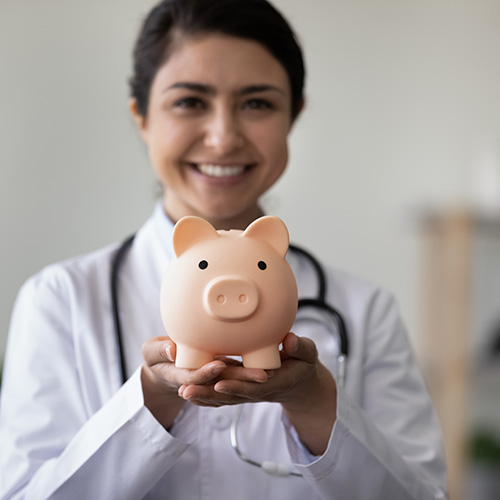 doctor with piggy bank