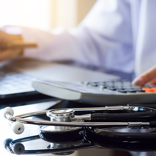 stethoscope by a computer